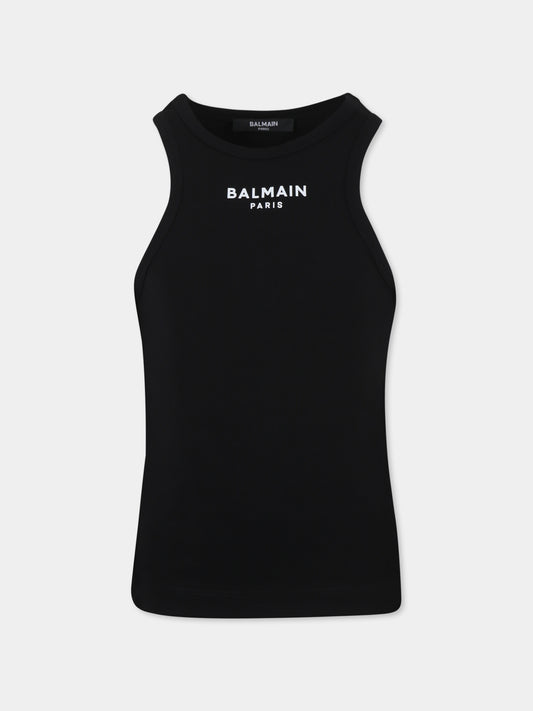 Canotta nera per bambina con logo,Balmain Kids,BW8A72 Z2389 930BC