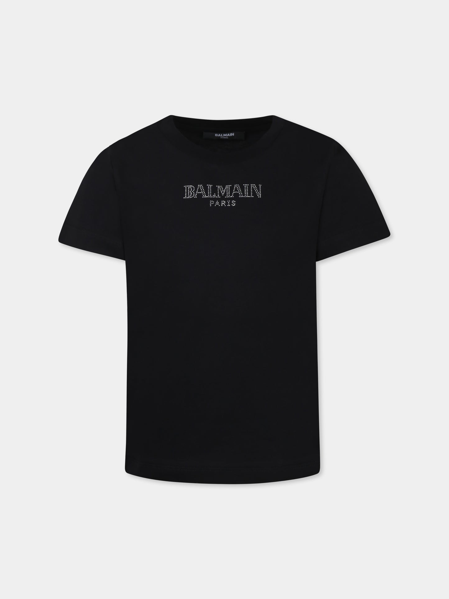 T-shirt nera per bambina con logo di strass,Balmain Kids,BW8A81 Z0082 930