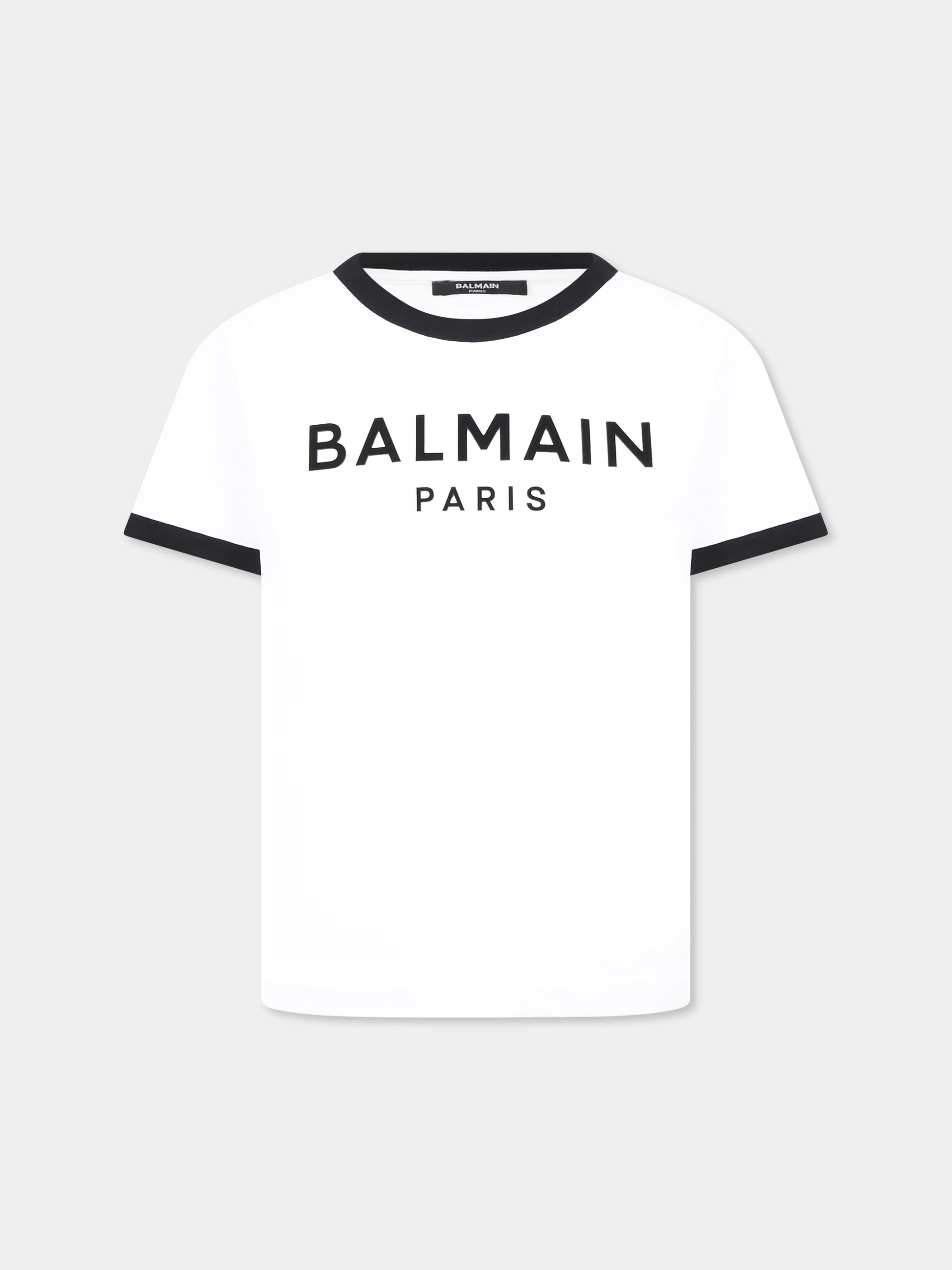 T-shirt bianca per bambini con logo,Balmain Kids,BW8Q31 Z0082 100NE