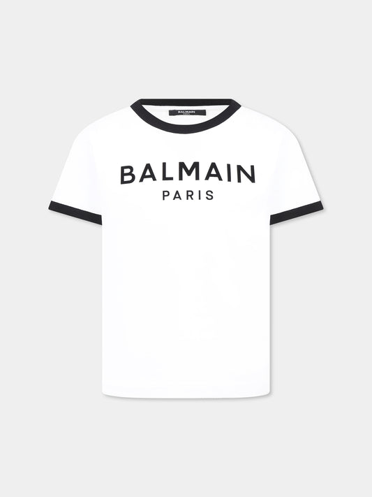 T-shirt bianca per bambini con logo,Balmain Kids,BW8Q31 Z0082 100NE