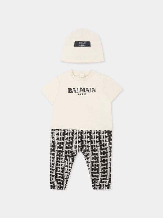 Beige romper set for baby boy with maze