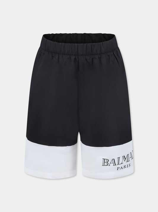Black swim shorts for boy with logo