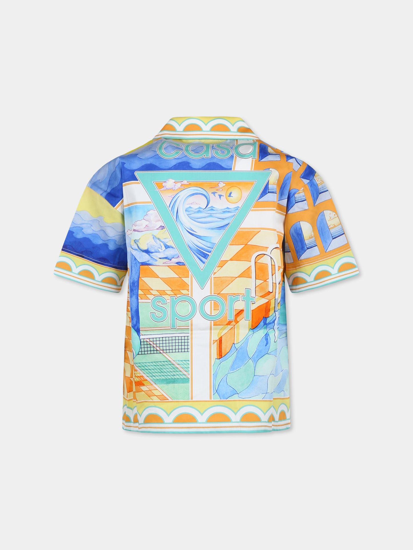 Camicia multicolor per bambino con stampa campo da tennis,Casablanca,KS25 SH 180 02 EX
