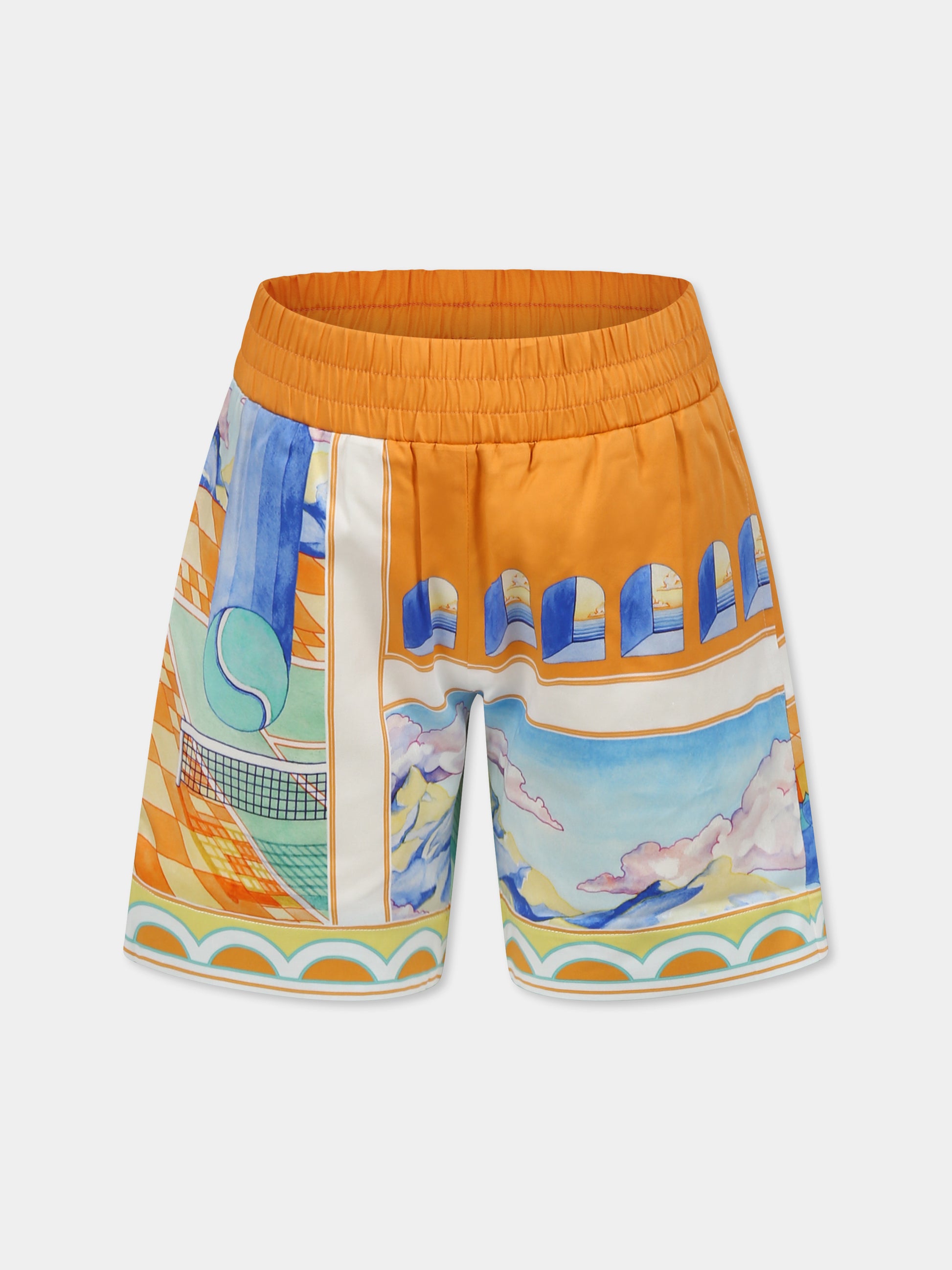 Shorts multicolor per bambino con stampa campo da tennis,Casablanca,KS25 TR 317 02 EX