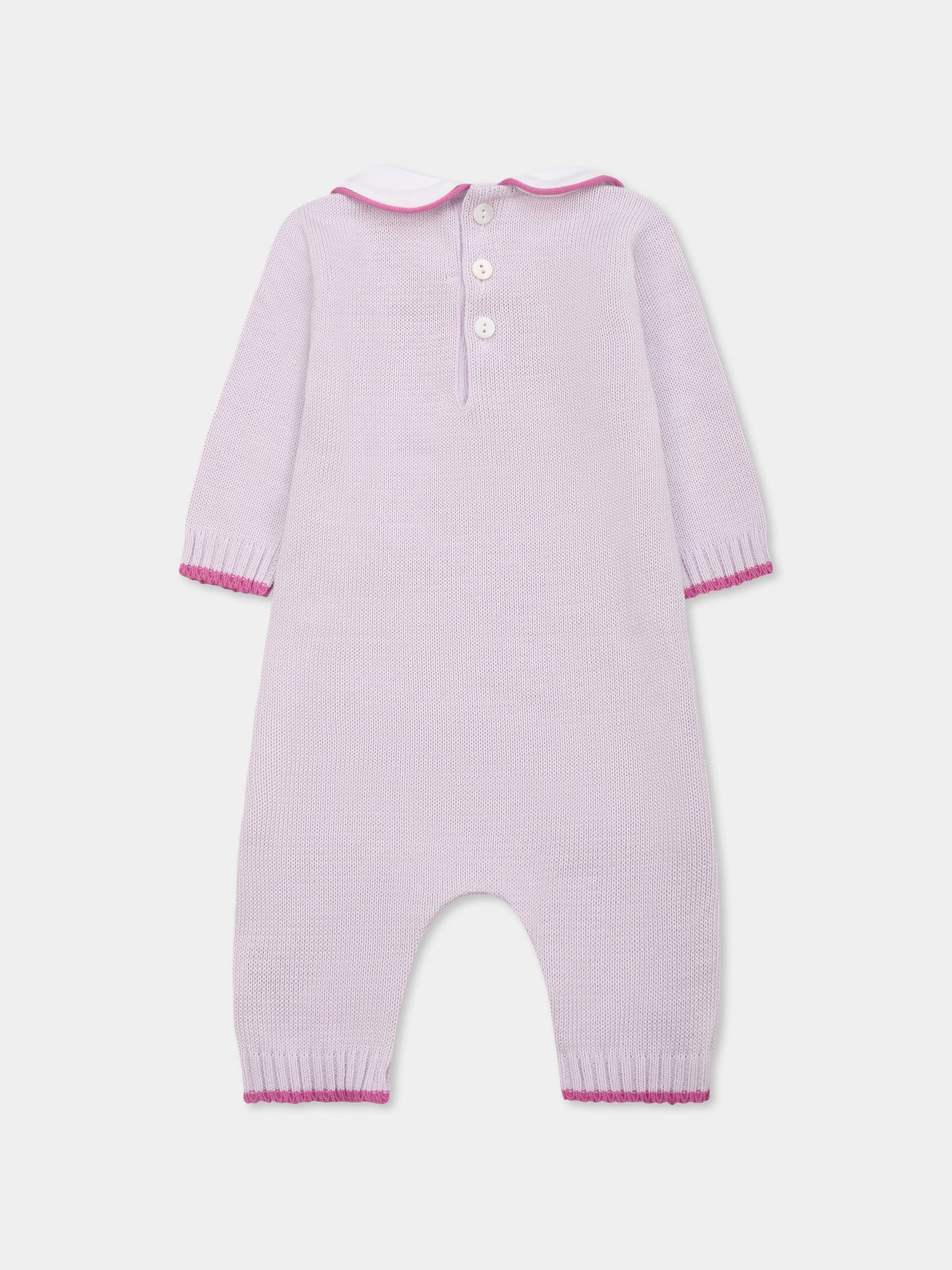 Purple babygrow for baby girl with polka dots