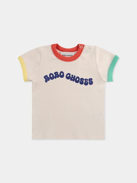 T-shirt avorio per neoanti con logo,Bobo Choses,B125AB014