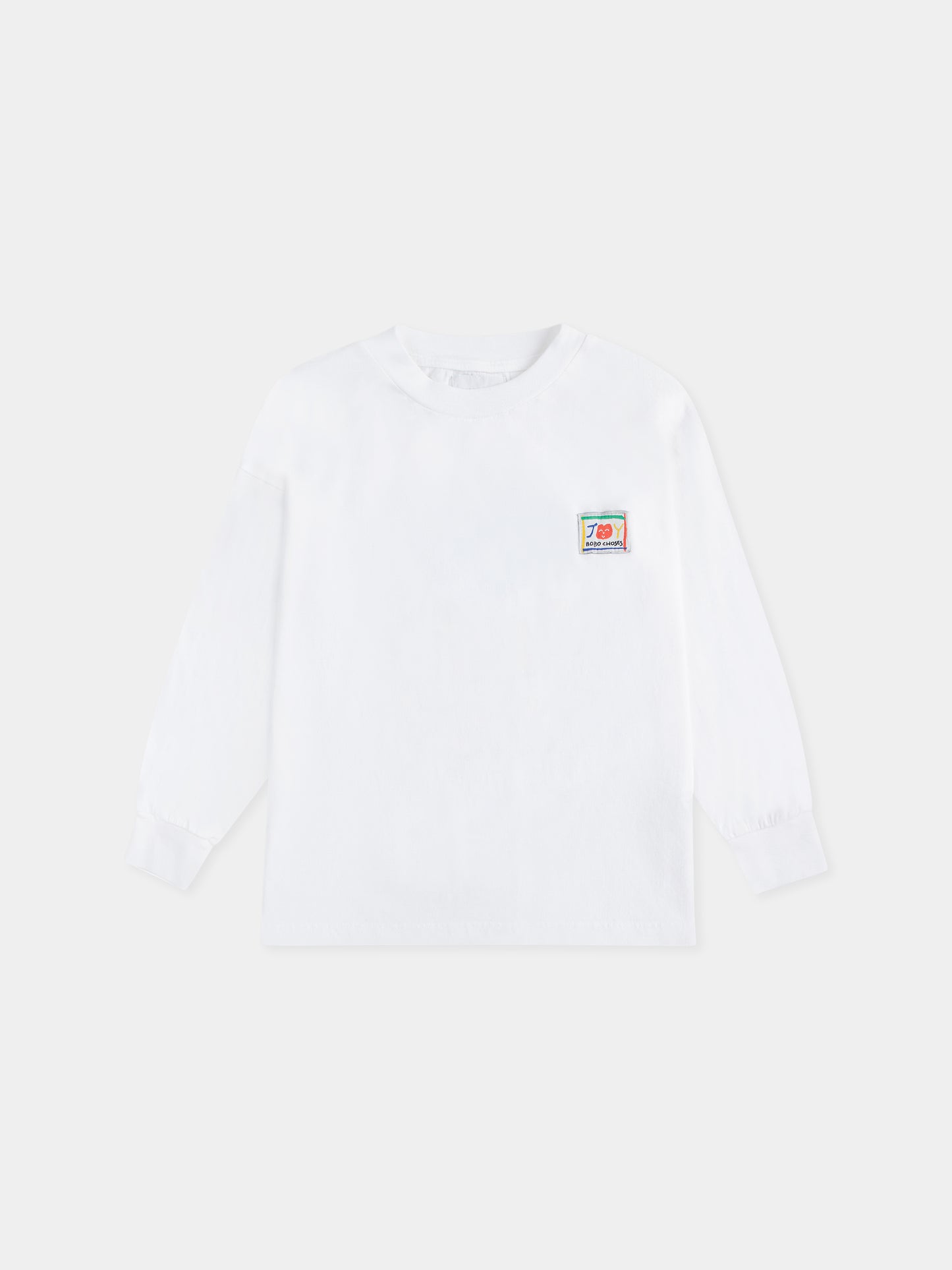 T-shirt bianca per bambini con scritta Joy e patch,Bobo Choses,B125AC001