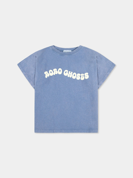T-shirt celeste per bambini con logo,Bobo Choses,B125AC013