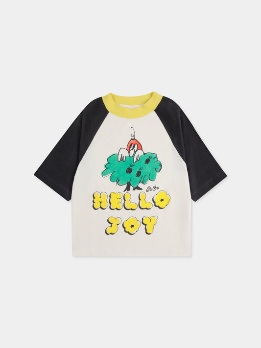 T-shirt avorio per bambini con scritta e stampa,Bobo Choses,B125AC016