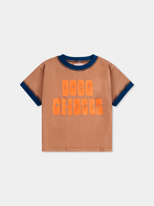 T-shirt marrone per bambini con logo,Bobo Choses,B125AC124