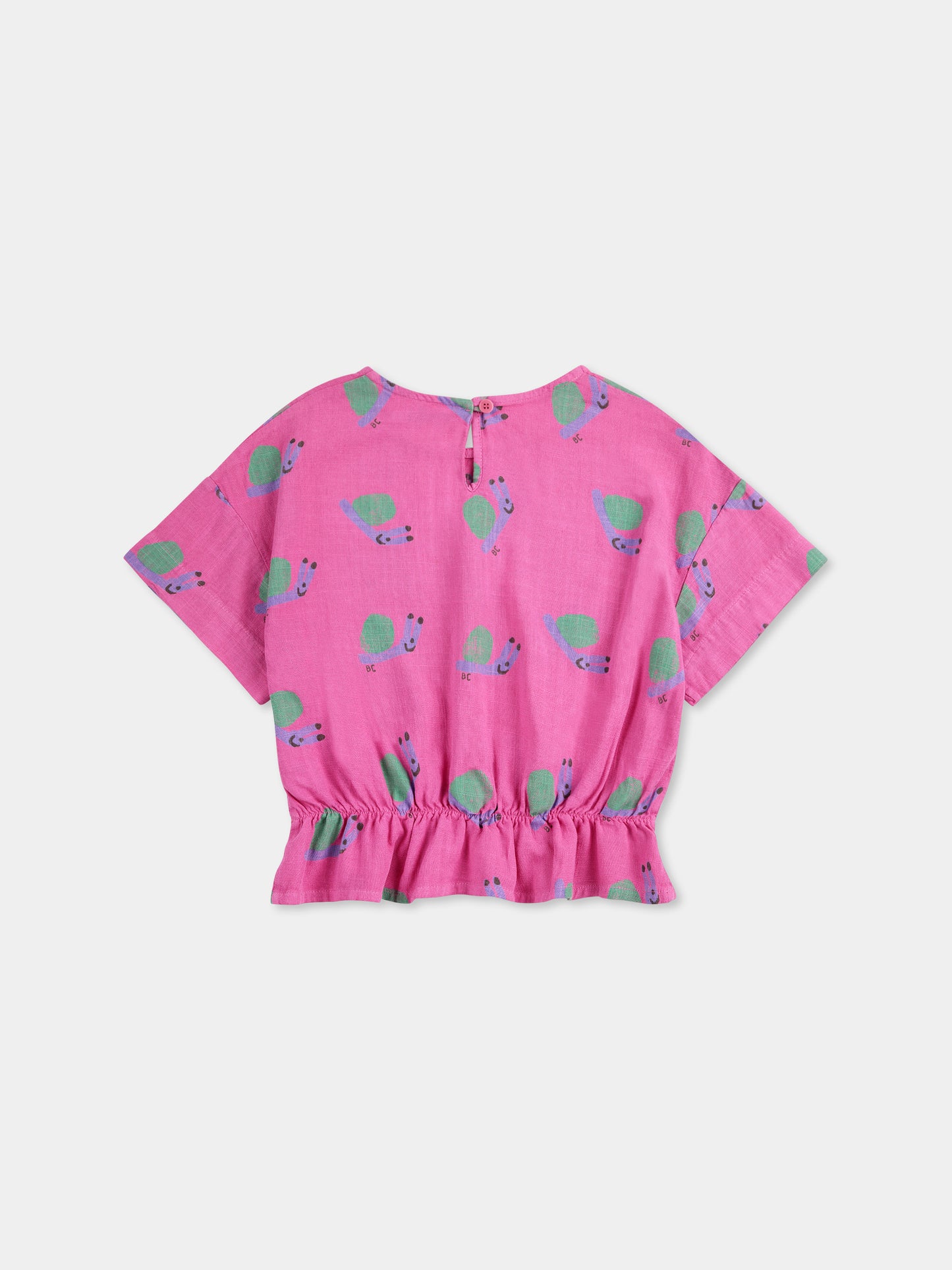 T-shirt crop fucsia per bambina con lumache all over,Bobo Choses,B125AC029
