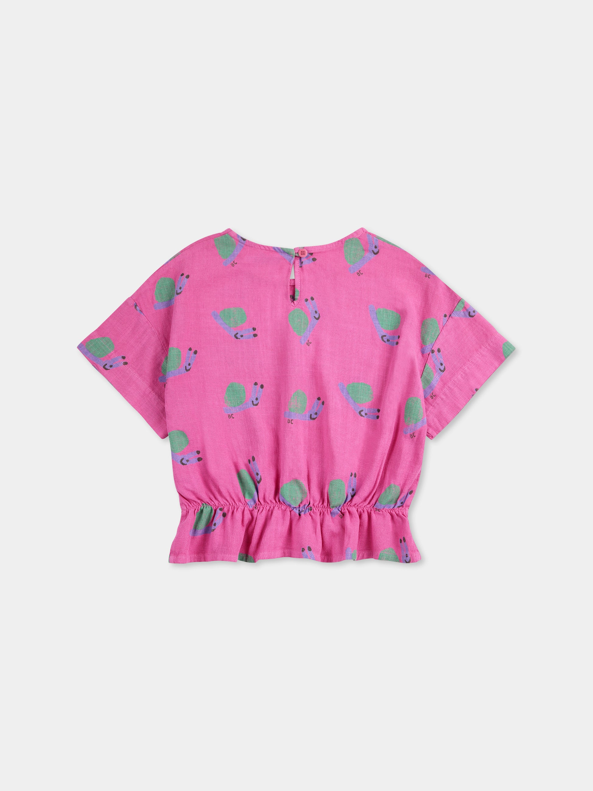 T-shirt crop fucsia per bambina con lumache all over,Bobo Choses,B125AC029