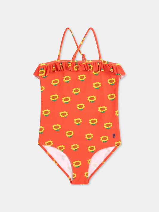 Costume intero rosso per bambina con girasoli all over,Bobo Choses,B125AC114
