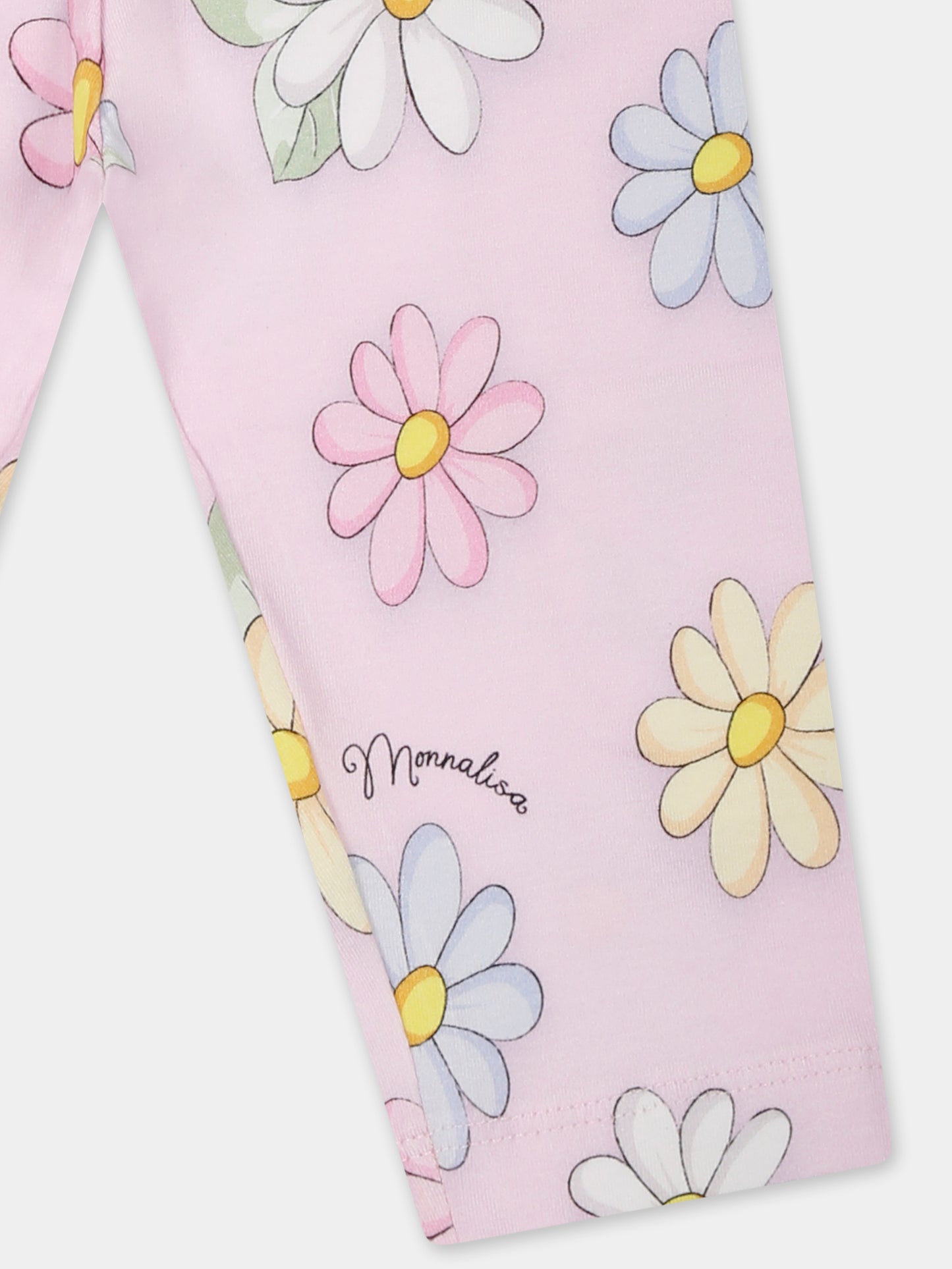 Leggings rosa per  neonata con margherite all over,Monnalisa,31E408 5662 0090