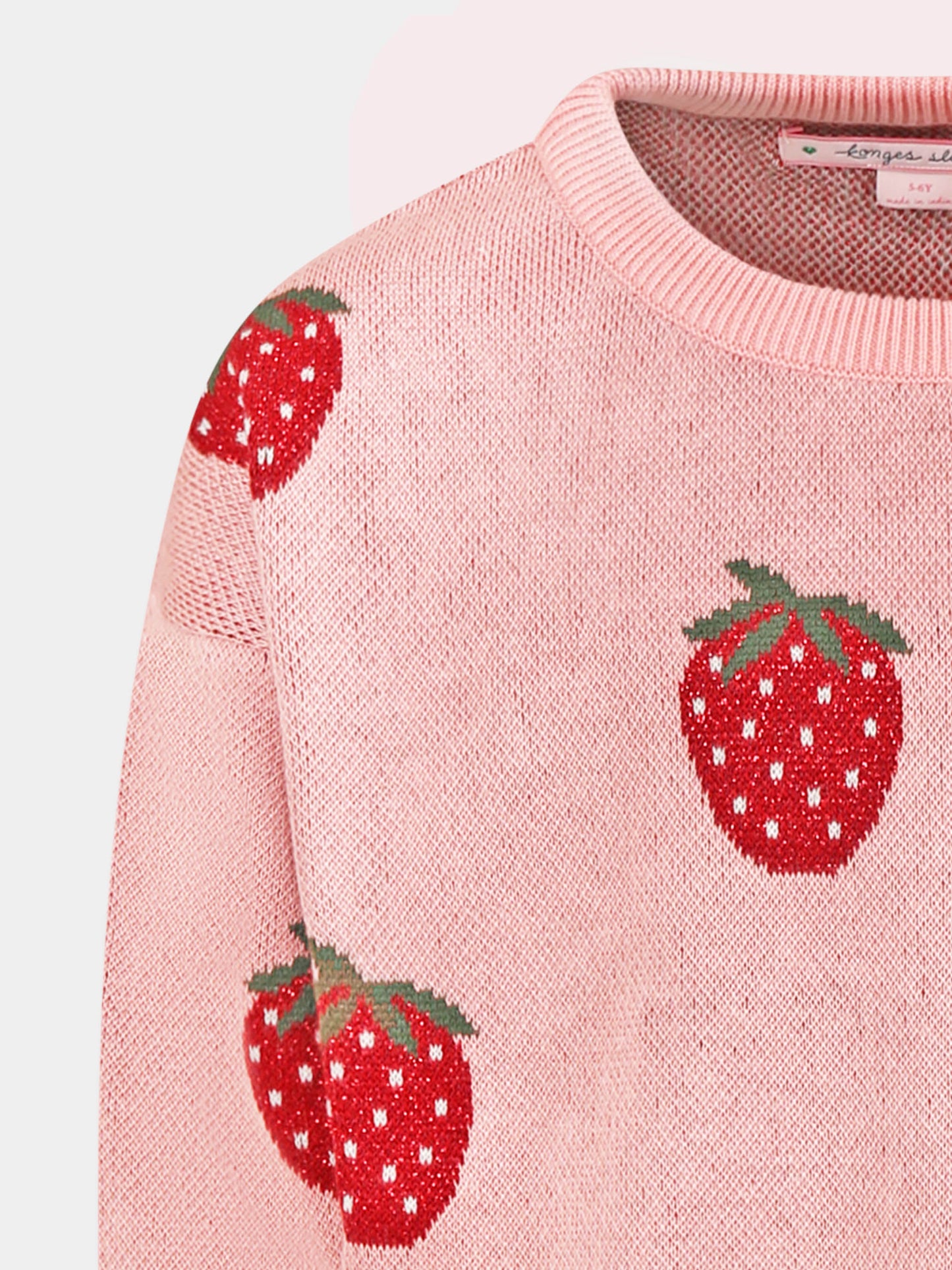 Pink sweater for girl with strawberries