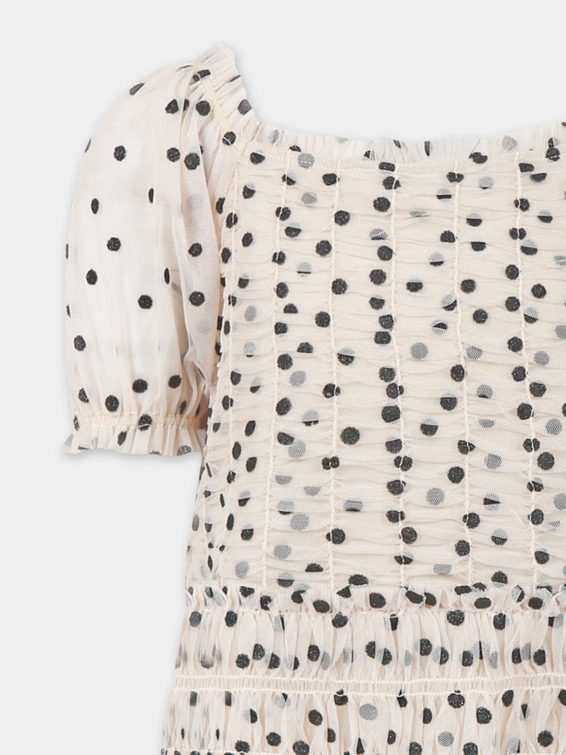 Vestito avorio per bambina con pois all over,Konges Sløjd,KS102726 ECRU