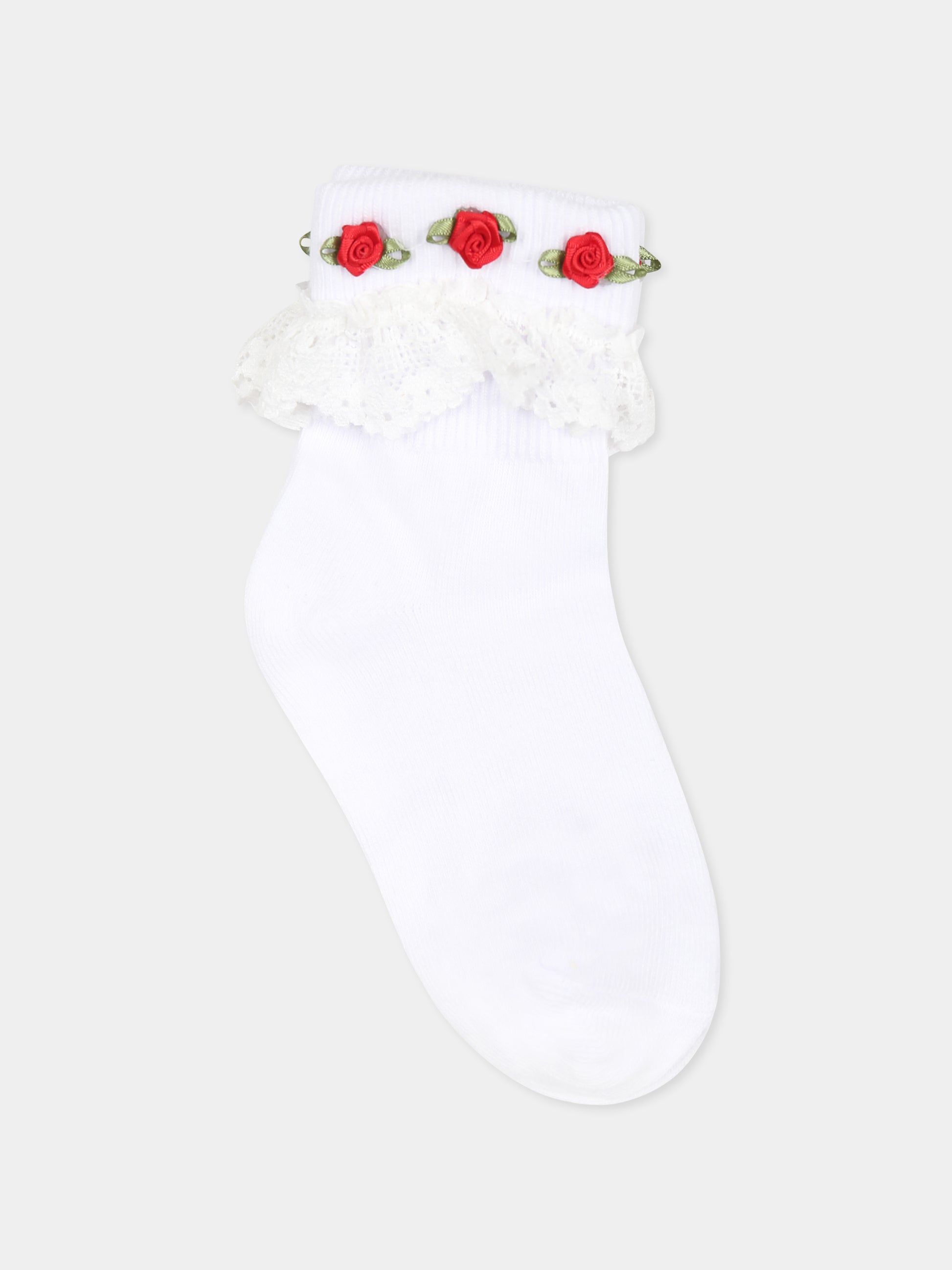 Set calzini bianchi per bambina con roselline,Konges Sløjd,KS102241 OPTIC WHITE