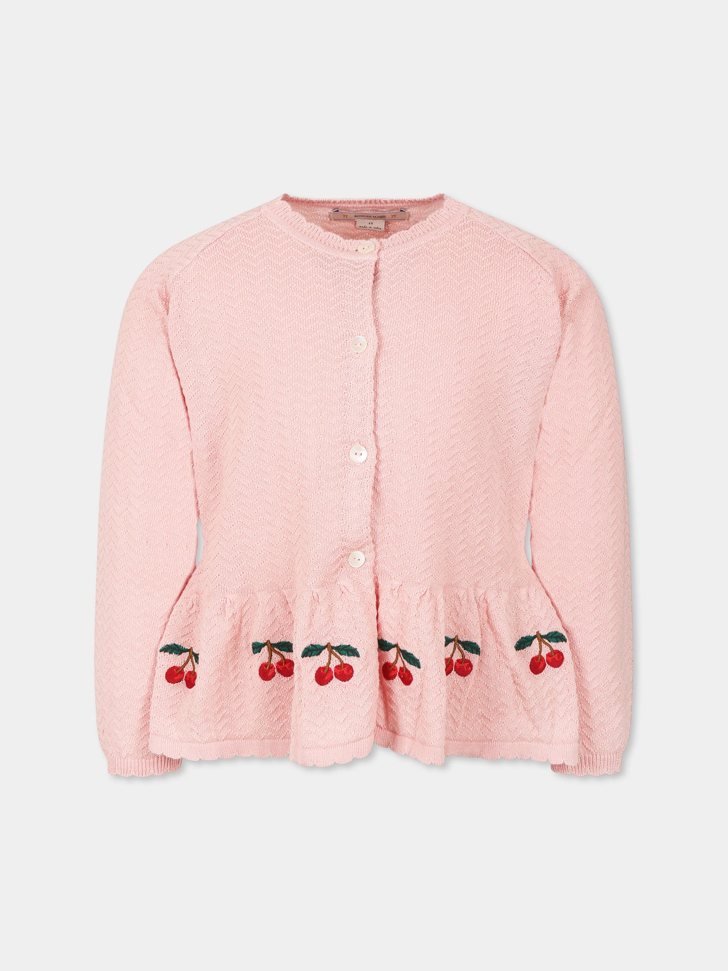 Pink cardigan for girl with cherries
