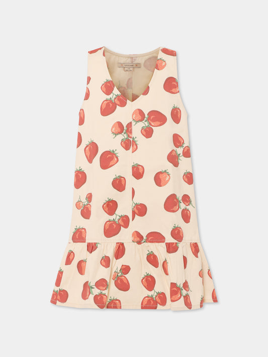 Ivory dress for girl with strawberries