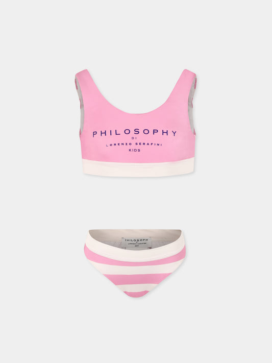 Pink bikini for girl with logo