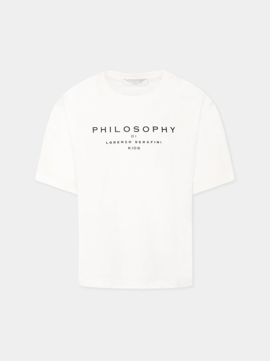 T-shirt bianca per bambina con logo,Philosophy,I1E605 5203 P001