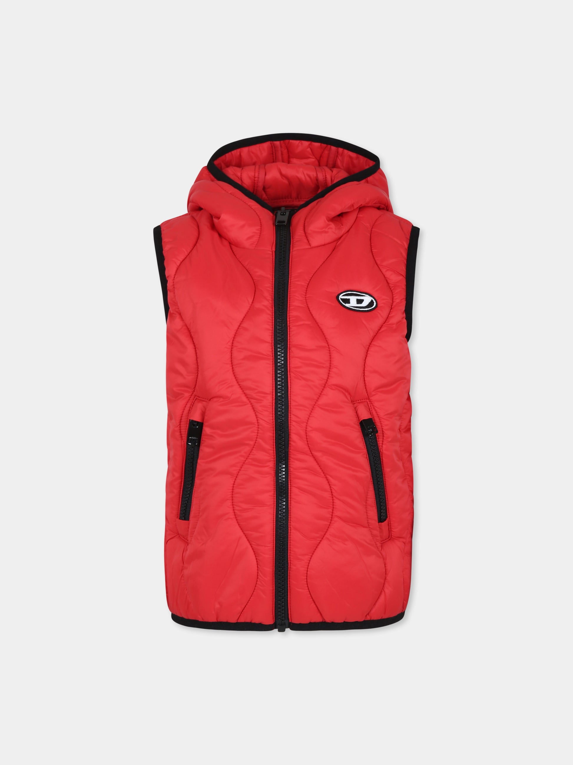 Gilet rosso per bambino con logo,Diesel,J01772 KXBJ2 K407