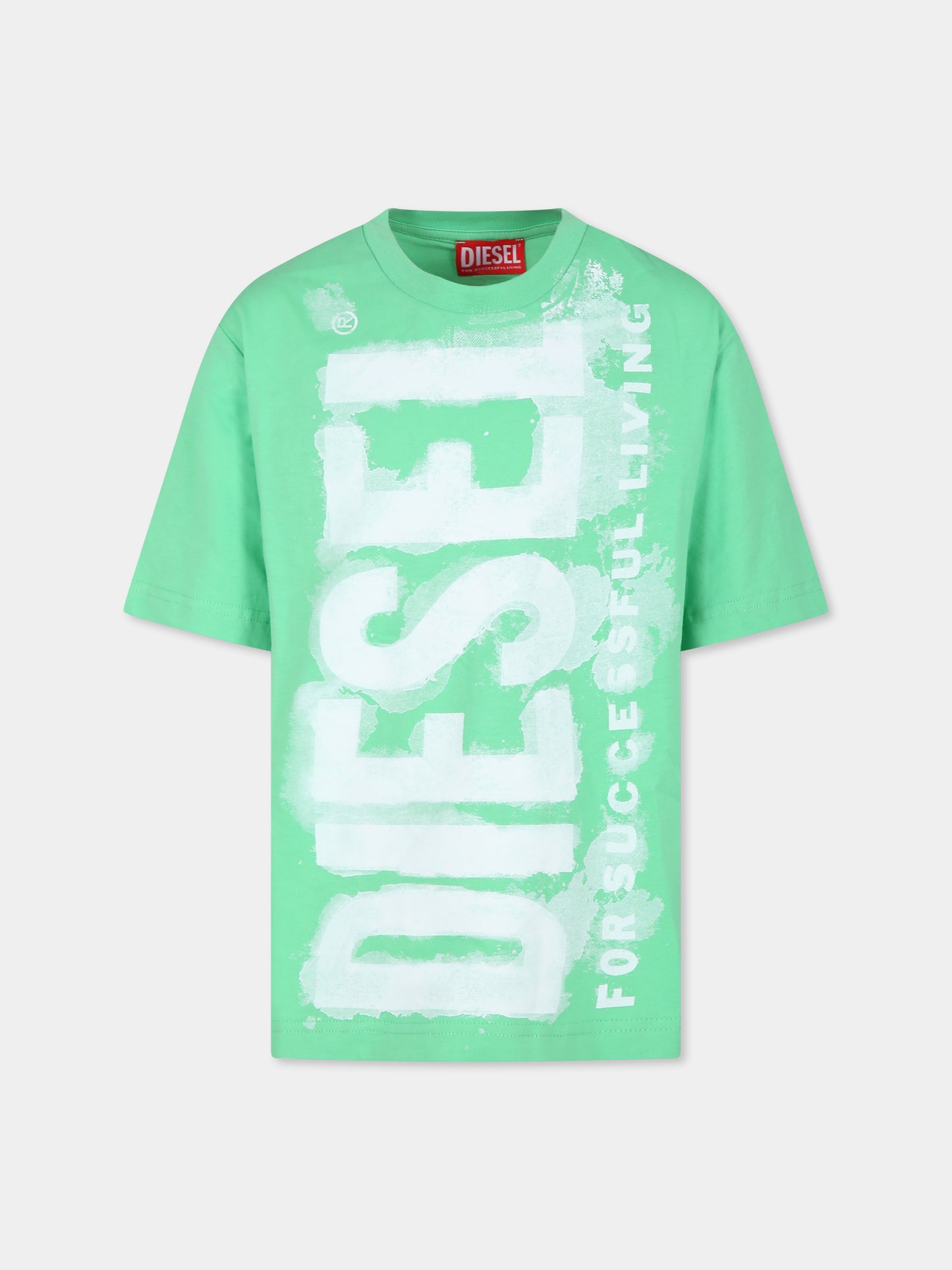 T-shirt verde per bambino con logo,Diesel,J01131 KYAR1 K575
