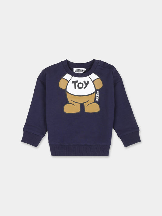 Felpa blu per neonato con Teddy Bear,Moschino Kids,MYF03Q LCA69 40016