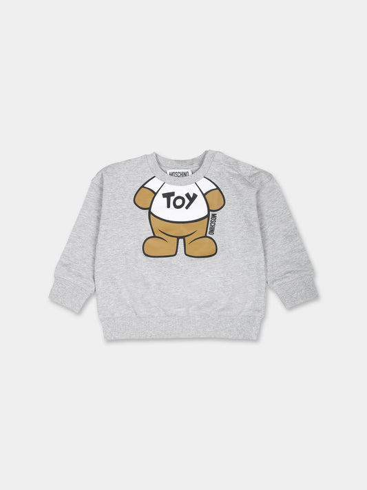 Felpa grigia per neonati con Teddy Bear,Moschino Kids,MYF03Q LCA69 60926