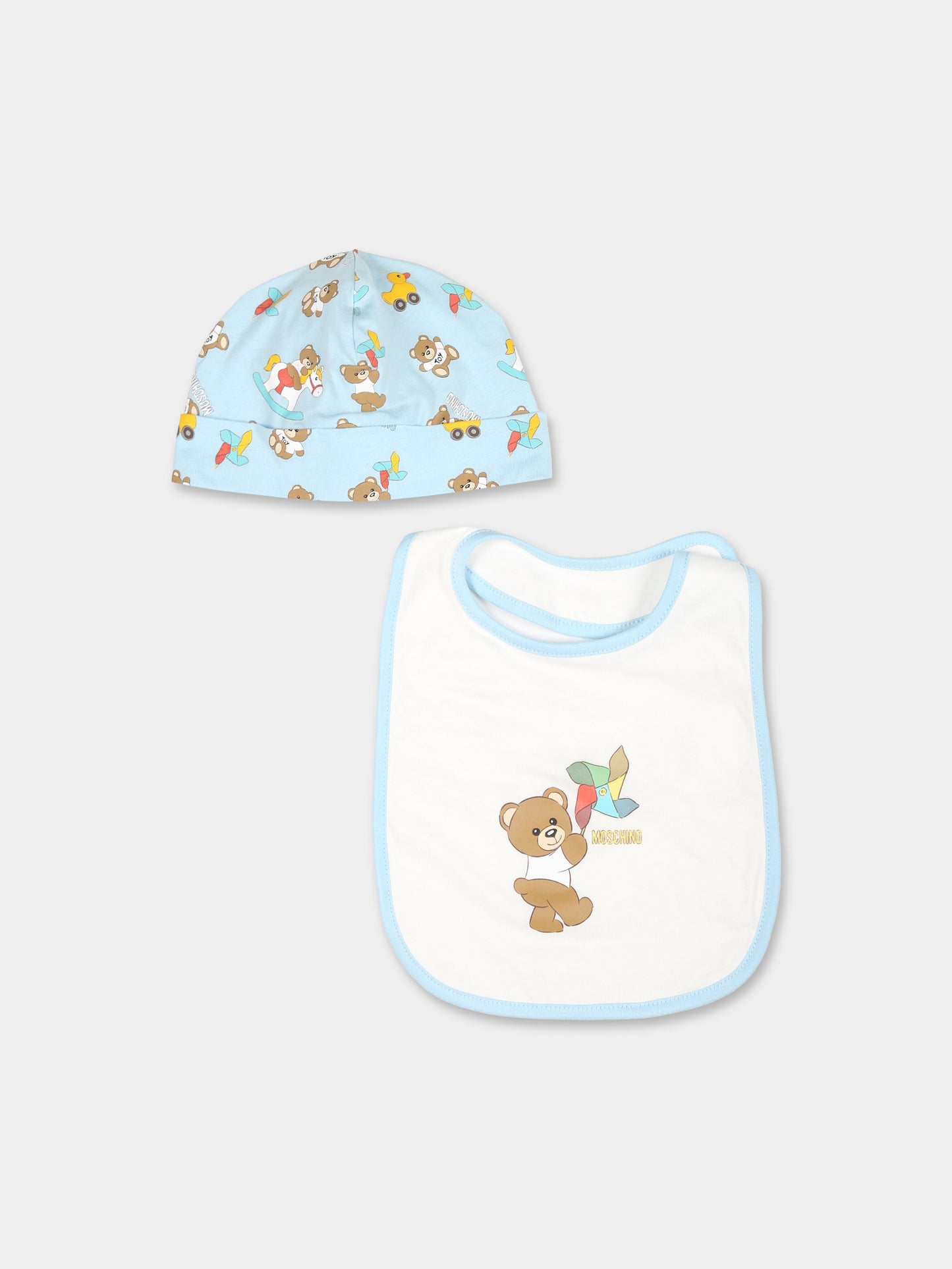 Set accessori celeste per neonato con Teddy Bear e papera,Moschino Kids,MUY06O LAB92 83537