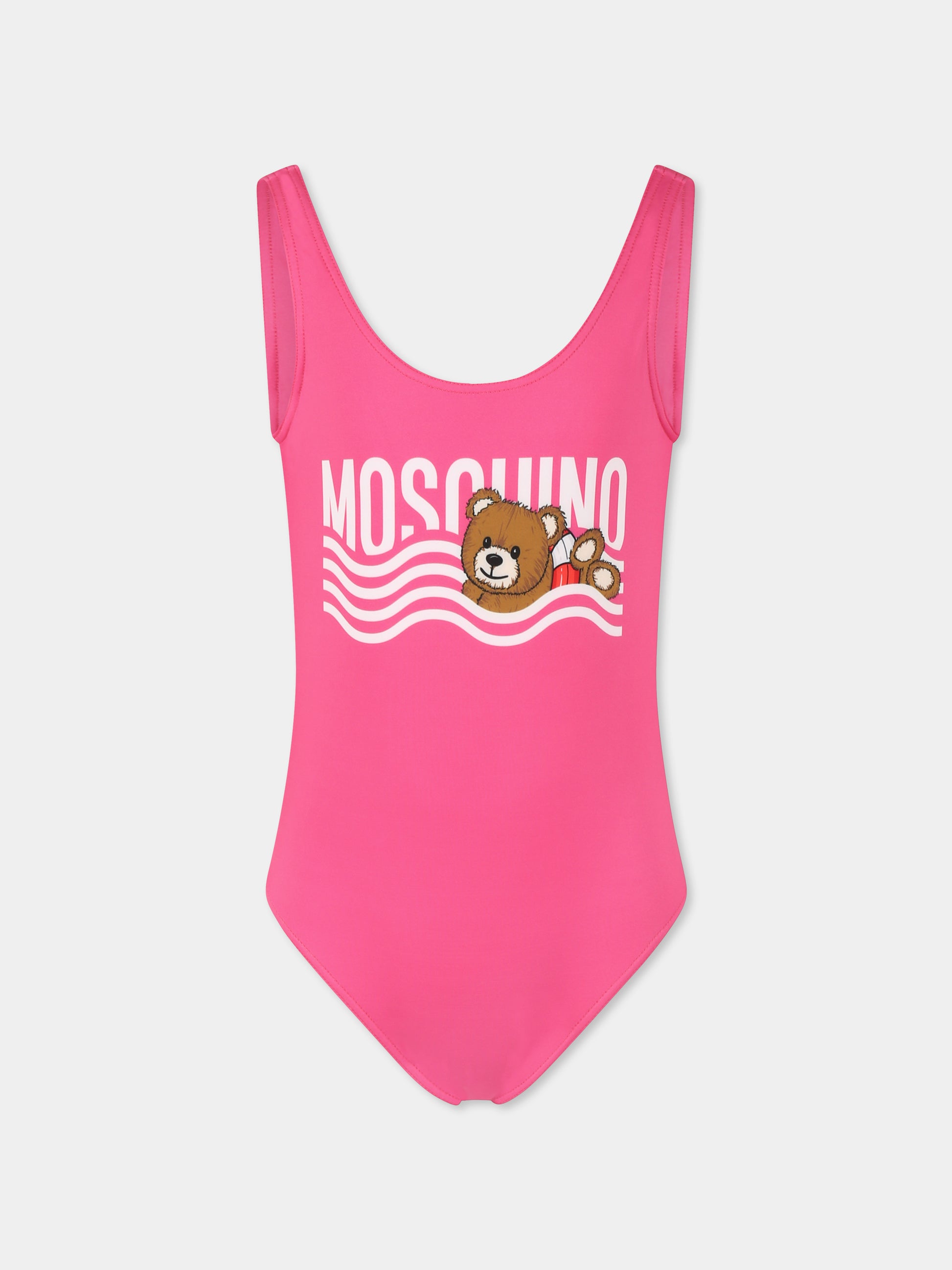 Costume intero fucsia per bambina con Teddy Bear,Moschino Kids,H0L00B LKA00 50533