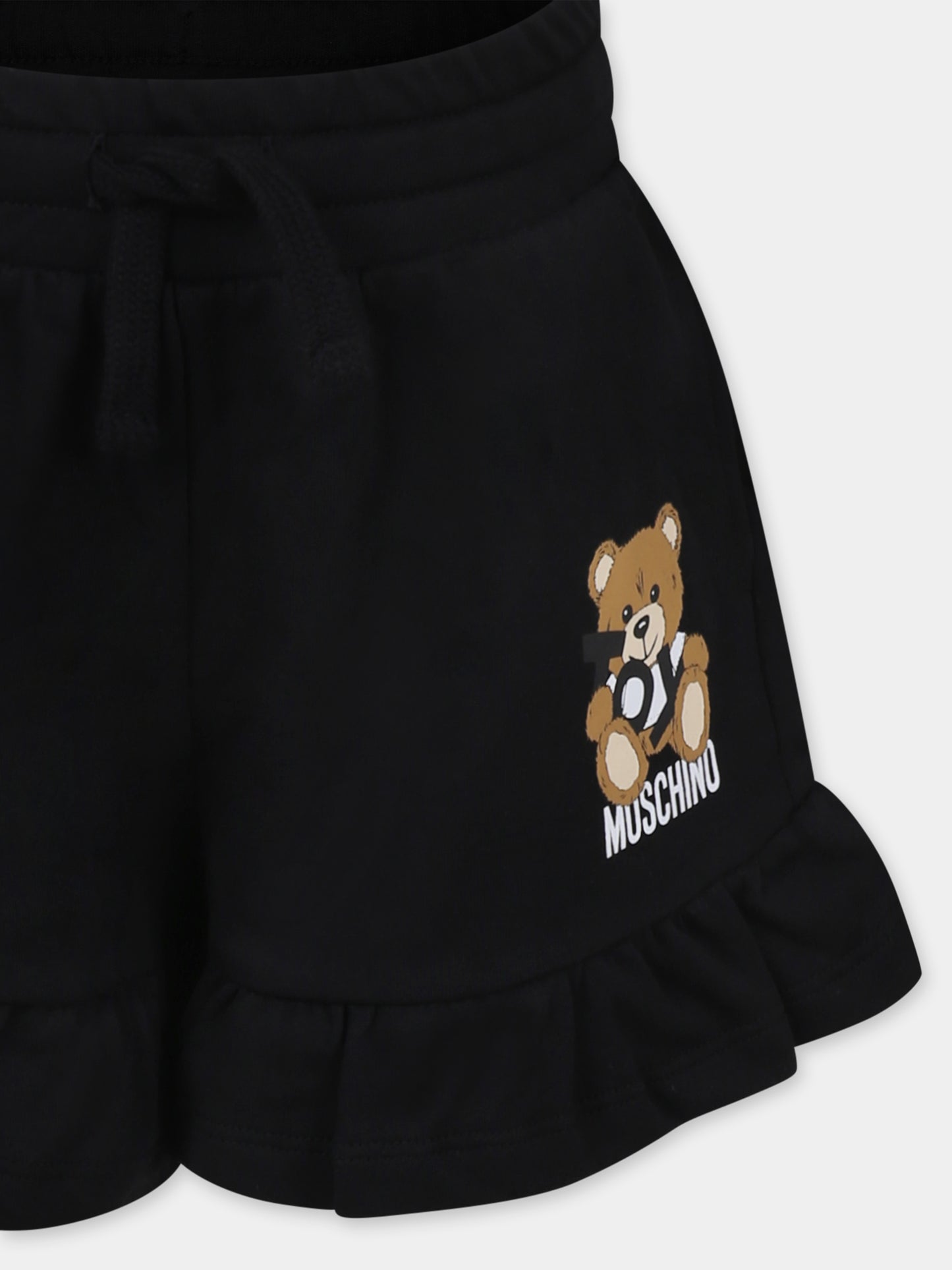 Shorts neri per bambina con Teddy Bear,Moschino Kids,HAQ014 LCA19 60100