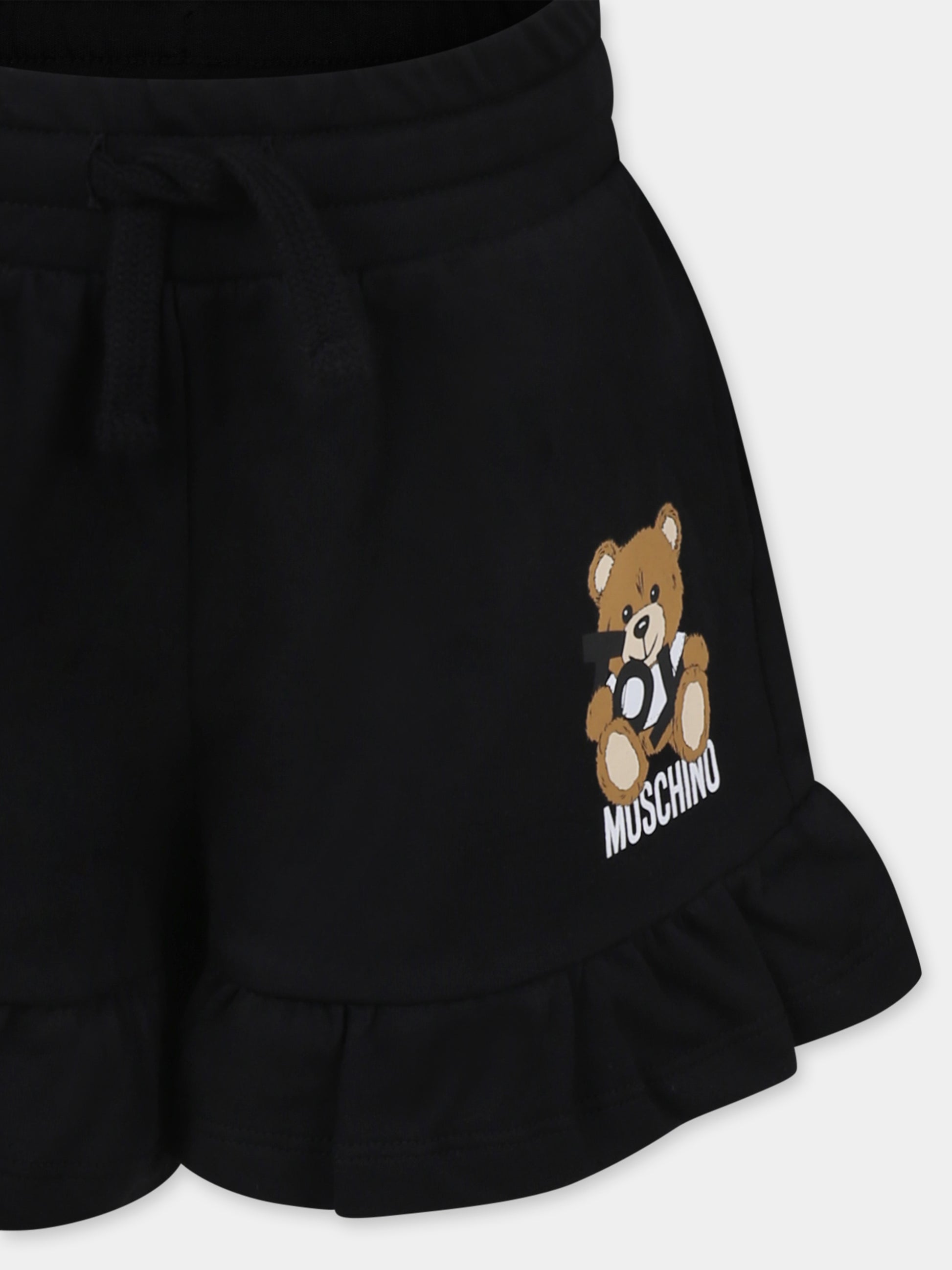 Shorts neri per bambina con Teddy Bear,Moschino Kids,HAQ014 LCA19 60100