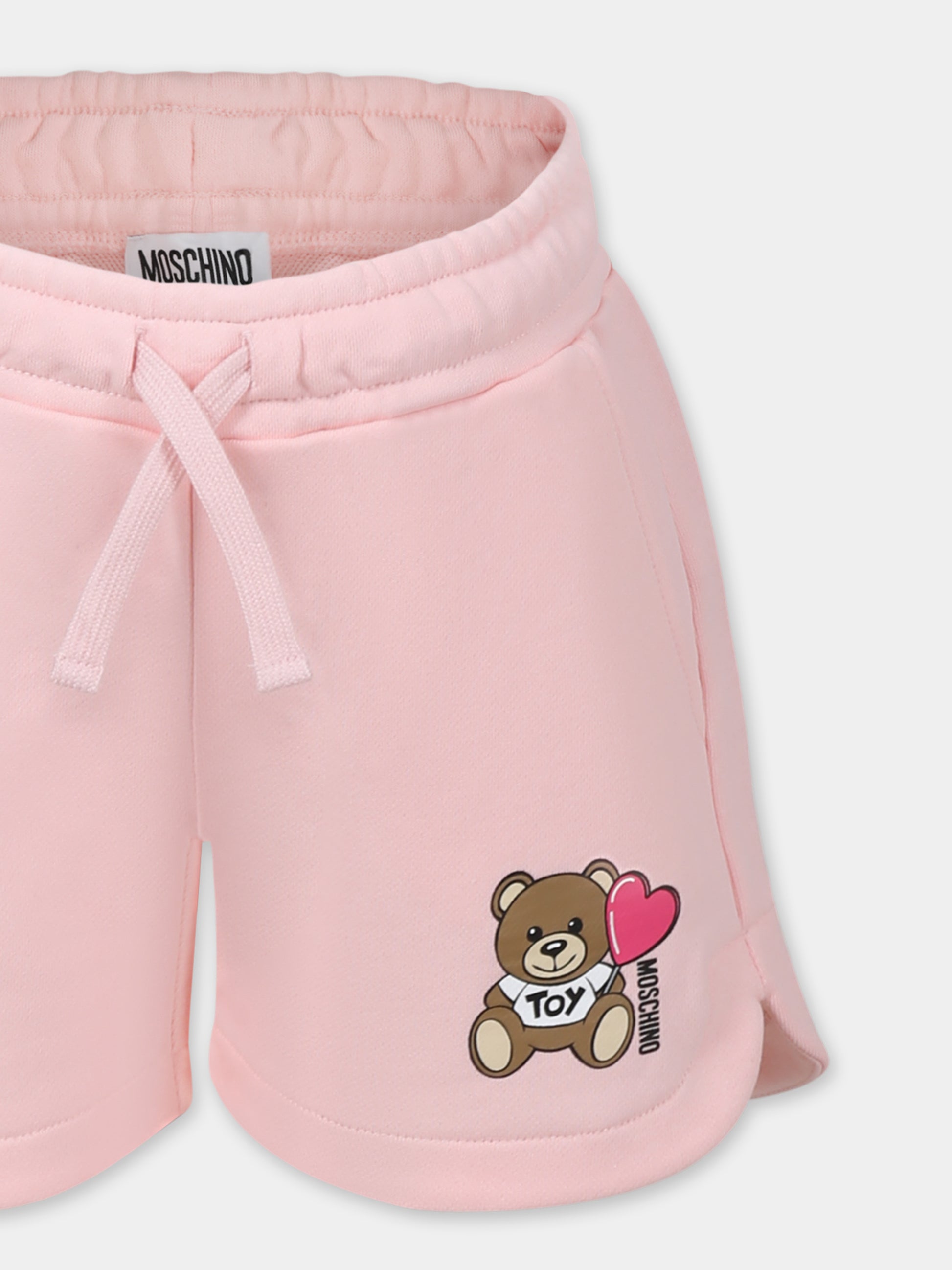 Shorts rosa per bambina con Teddy Bear e cuore,Moschino Kids,HDQ01M LCA52 50209