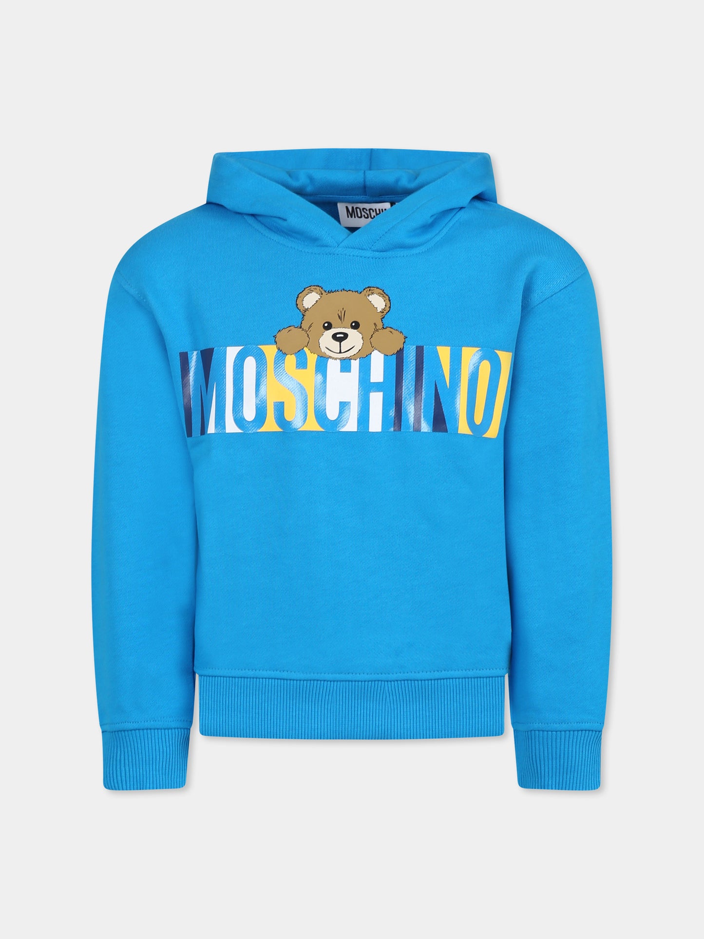 Felpa azzurra per bambino con Teddy Bear e logo,Moschino Kids,HPF07K LCA52 41047