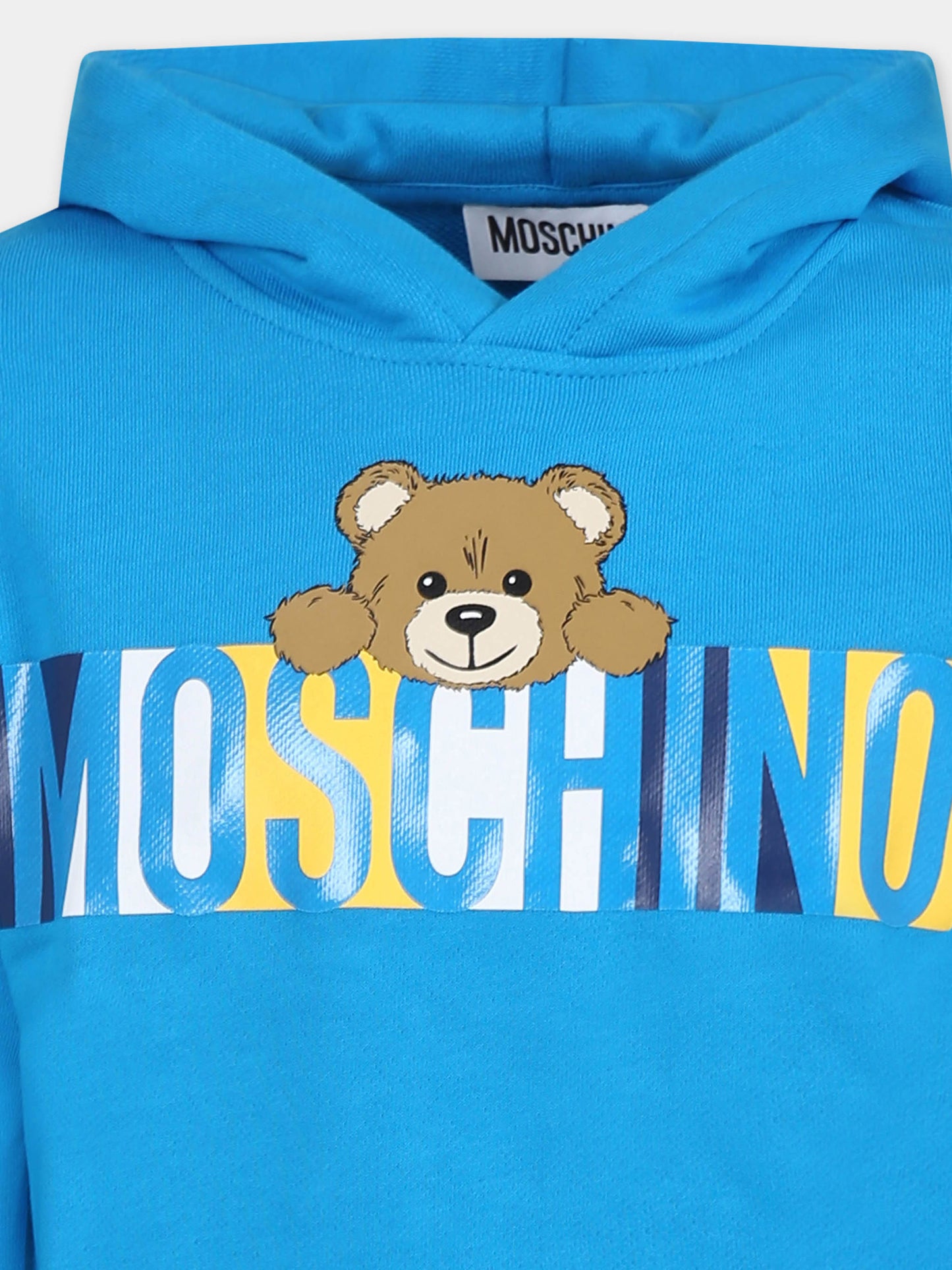 Felpa azzurra per bambino con Teddy Bear e logo,Moschino Kids,HPF07K LCA52 41047