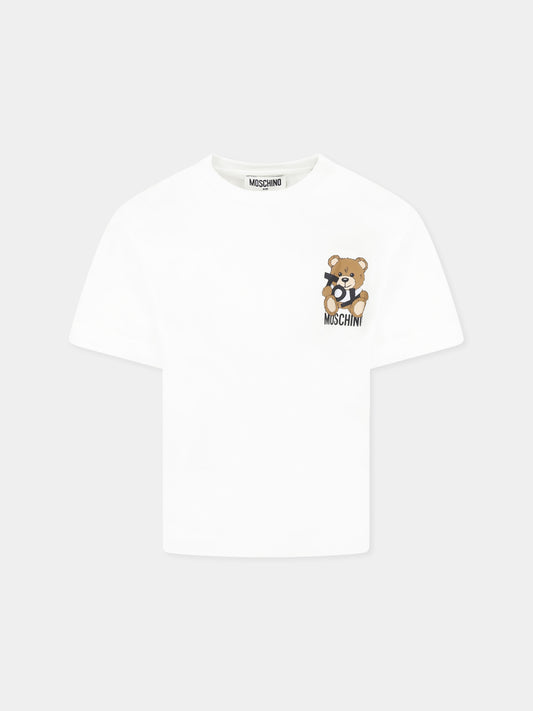 T-shirt bianca per bambini con Teddy Bear,Moschino Kids,HPM050 LAA03 10101