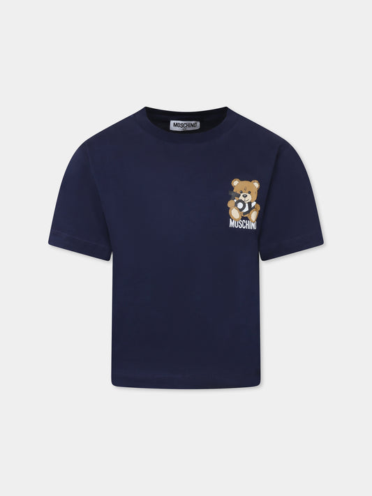 T-shirt blu per bambino con Teddy Bear,Moschino Kids,HPM050 LAA03 40016