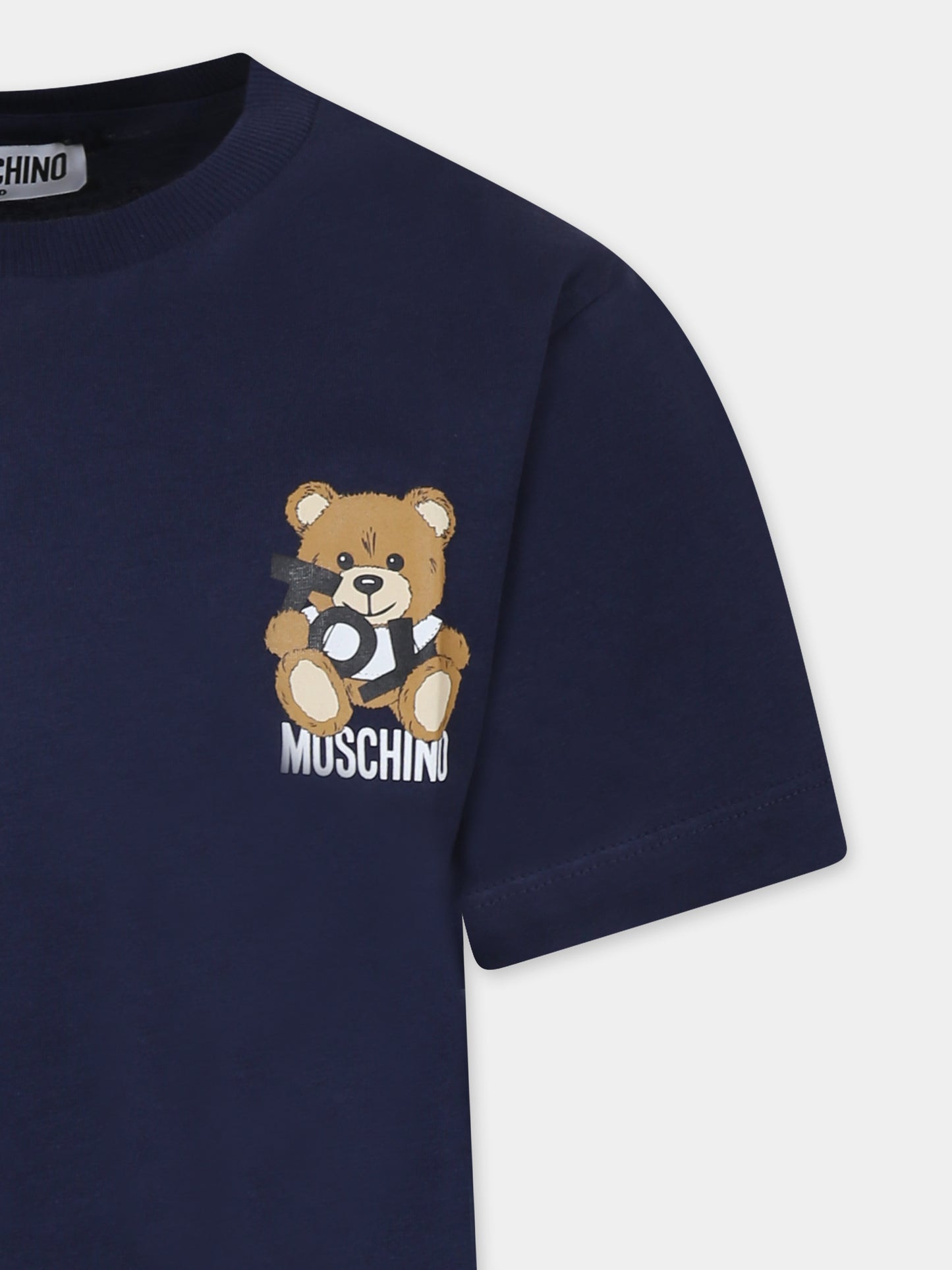 T-shirt blu per bambino con Teddy Bear,Moschino Kids,HPM050 LAA03 40016
