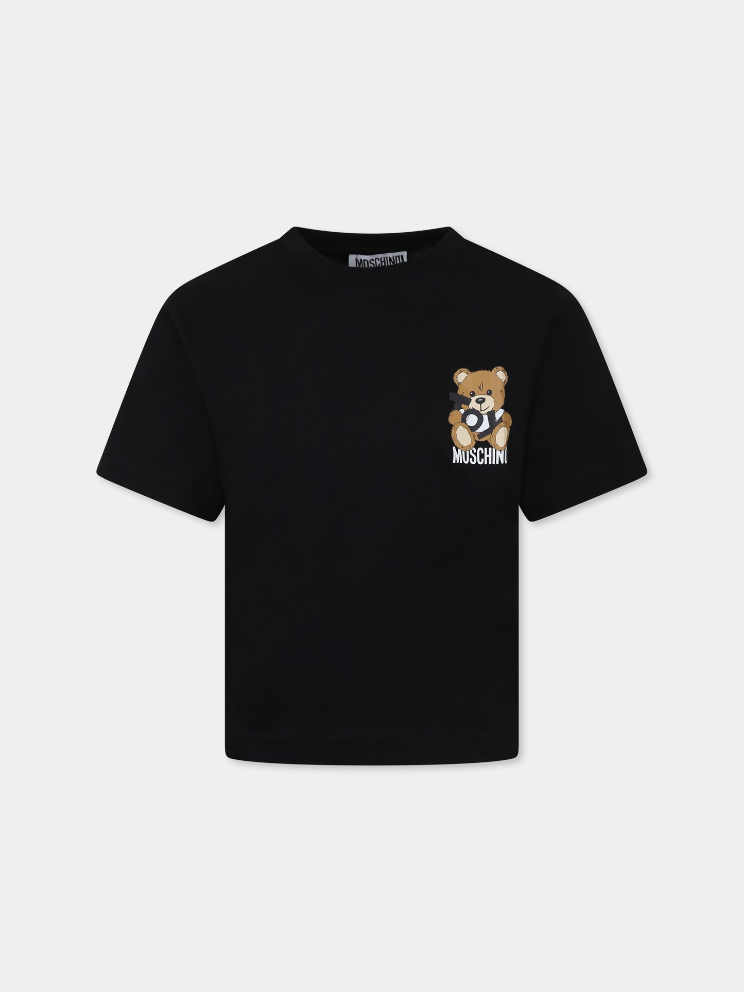 T-shirt nera per bambini con Teddy Bear,Moschino Kids,HPM050 LAA03 60100
