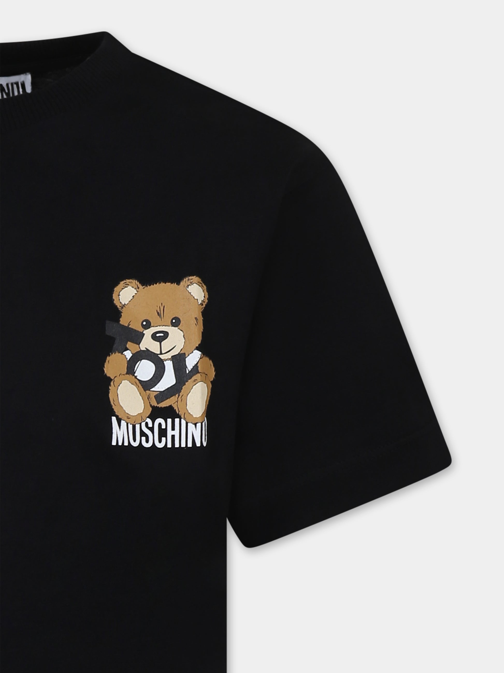 T-shirt nera per bambini con Teddy Bear,Moschino Kids,HPM050 LAA03 60100
