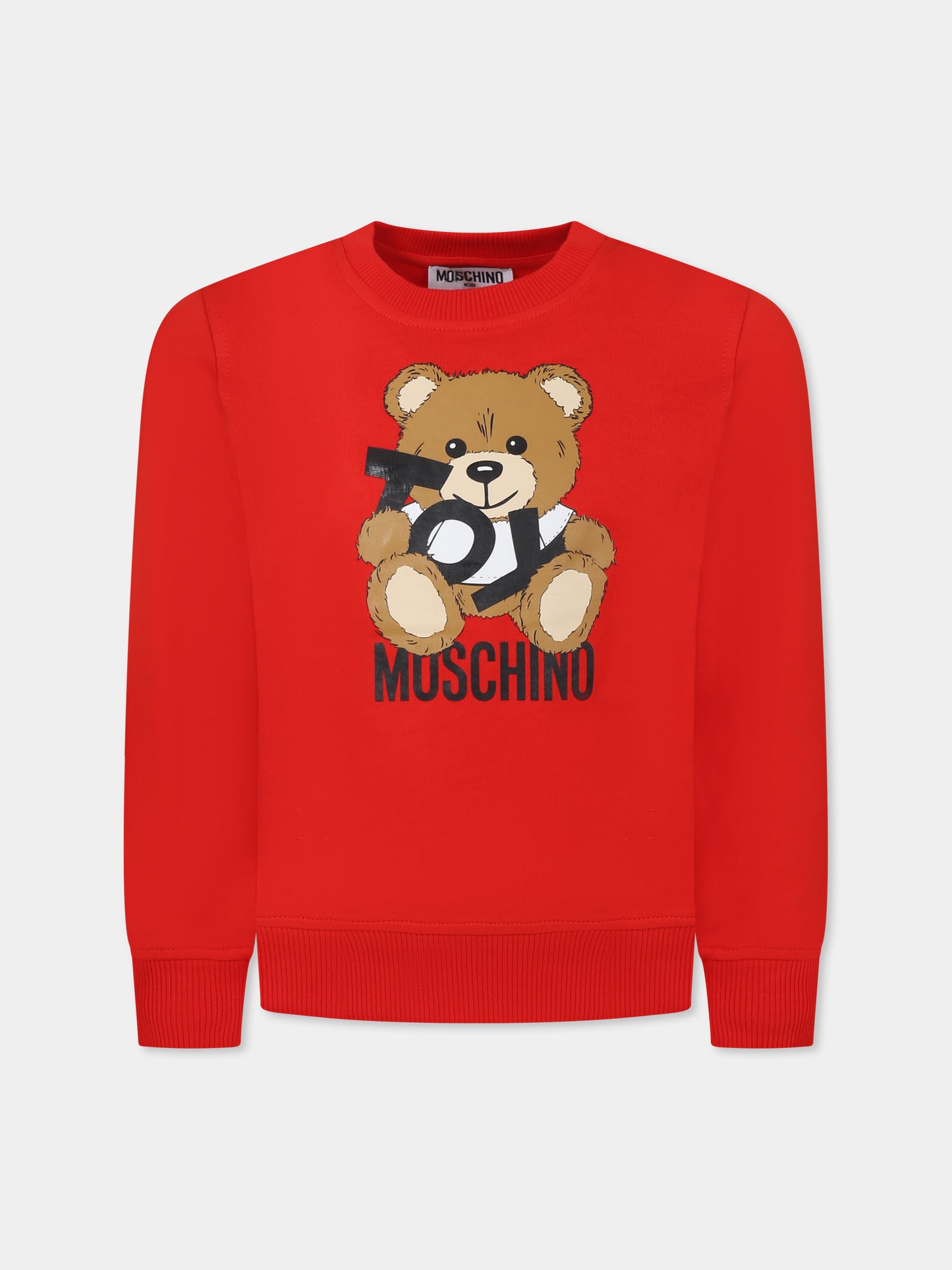 Felpa rossa per bambini con Teddy Bear,Moschino Kids,HUF08V LCA19 50109