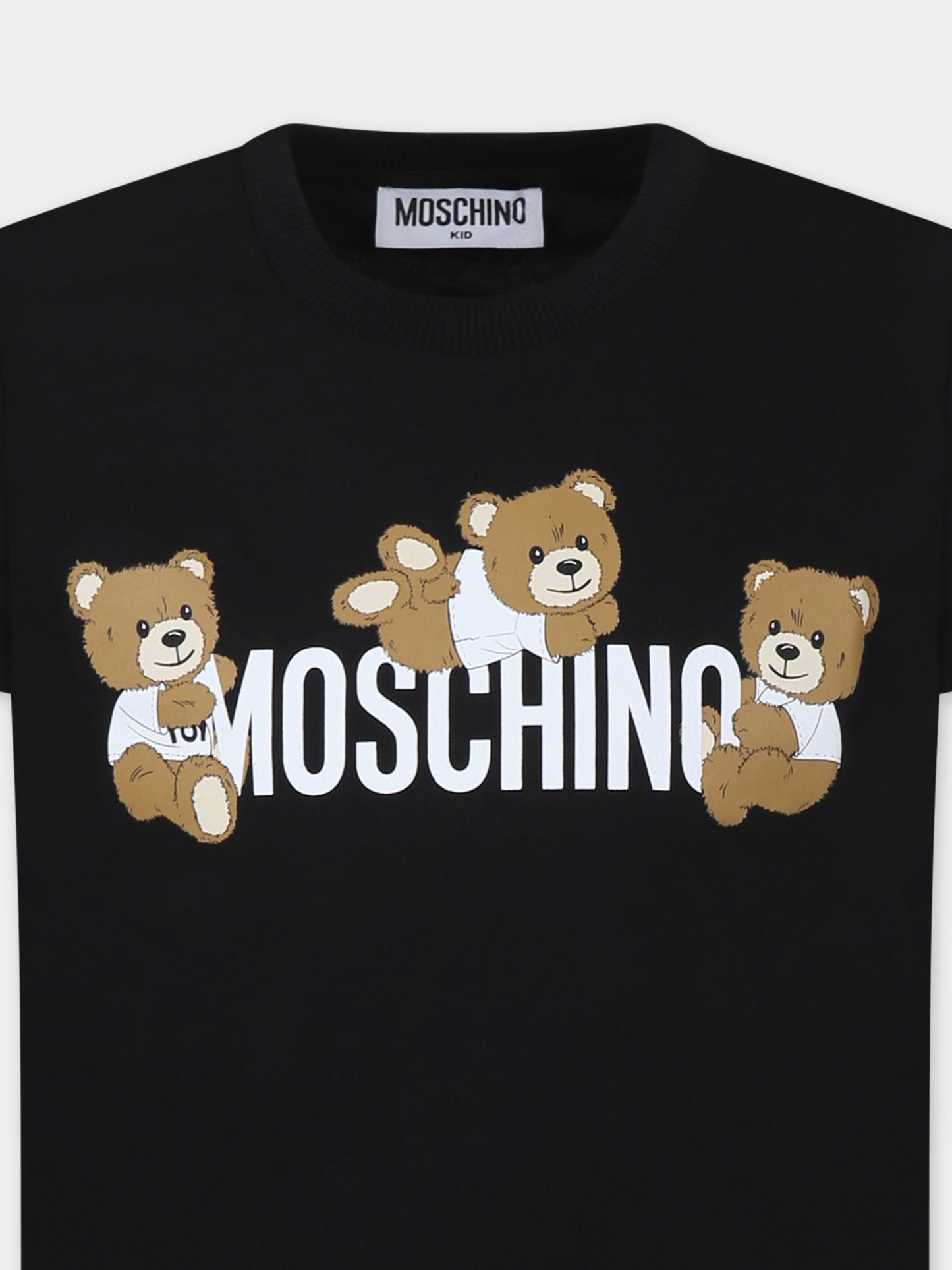 T-shirt nera per bambini con tre Teddy Bears,Moschino Kids,HUM059 LAA23 60100