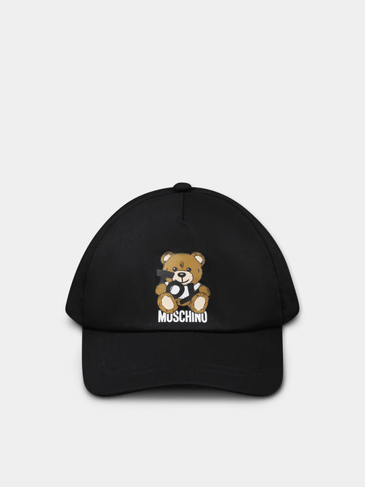 Cappello nero per bambini con Teddy Bear,Moschino Kids,HWX01N LOA00 60100