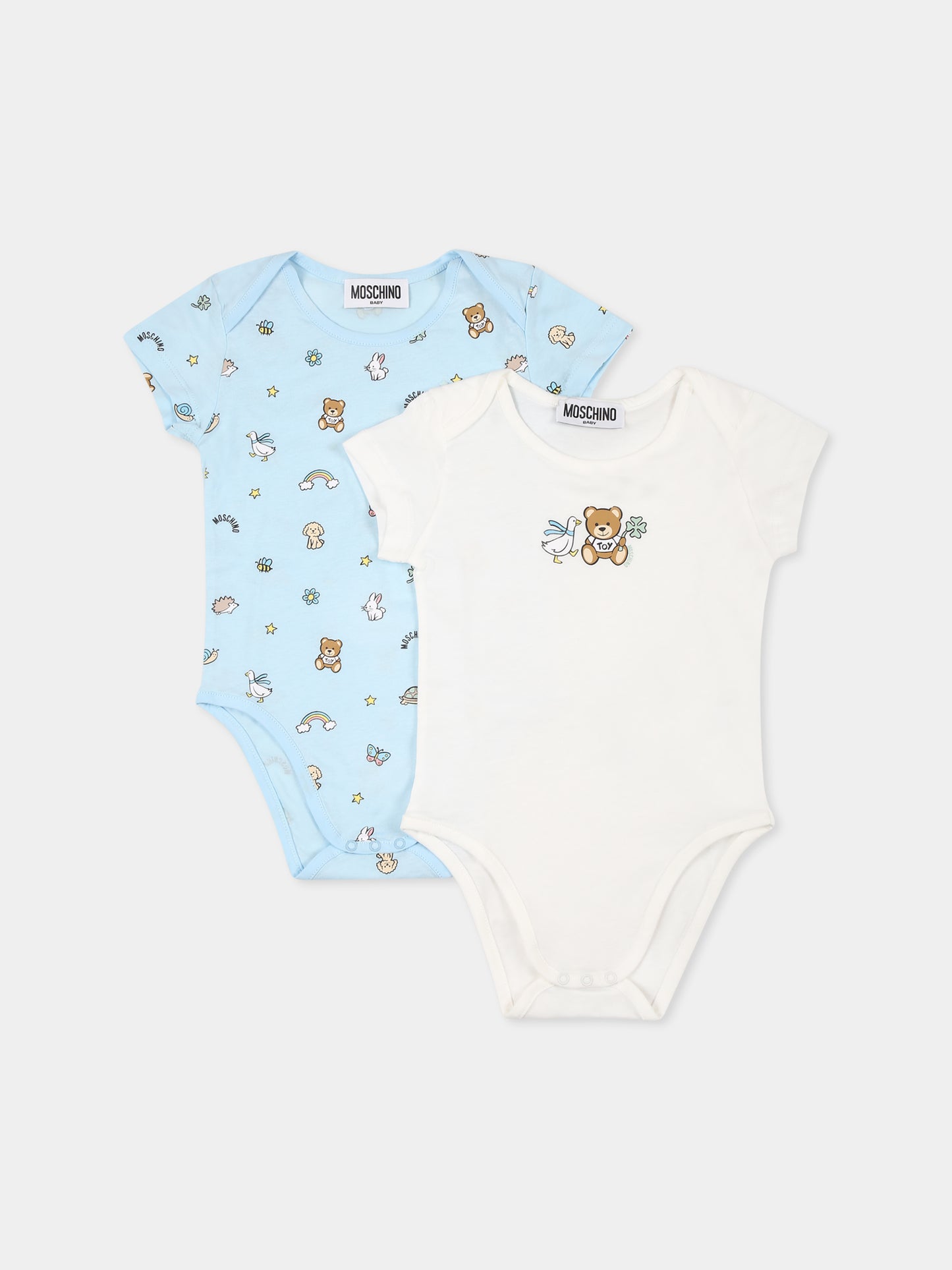 Set body celeste per neonata con Teddy Bear e stampa,Moschino Kids,M9Y017 LABA6 10063