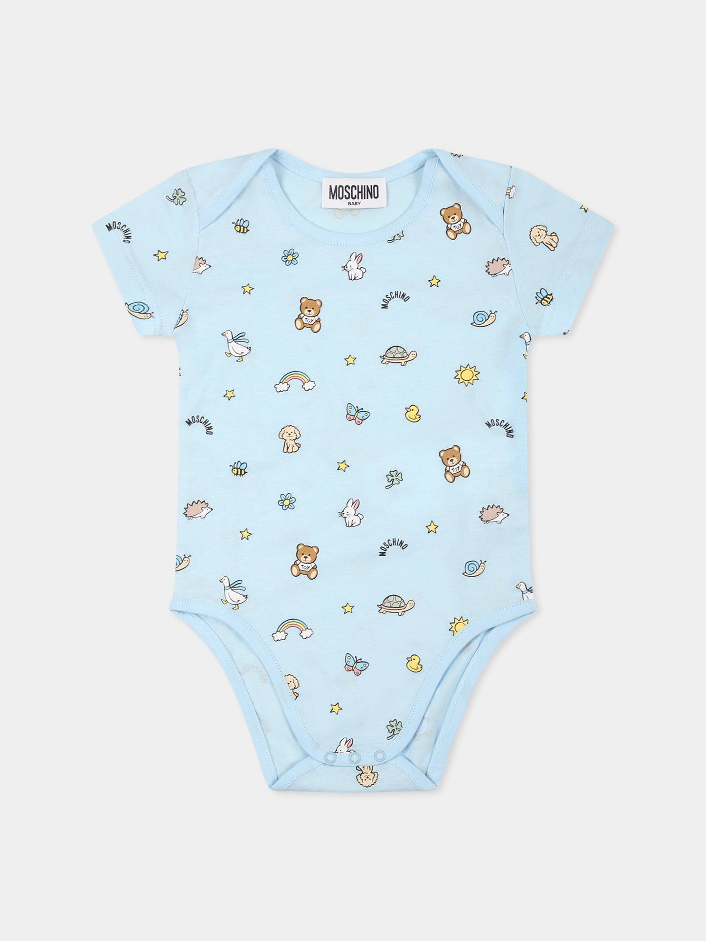 Set body celeste per neonata con Teddy Bear e stampa,Moschino Kids,M9Y017 LABA6 10063