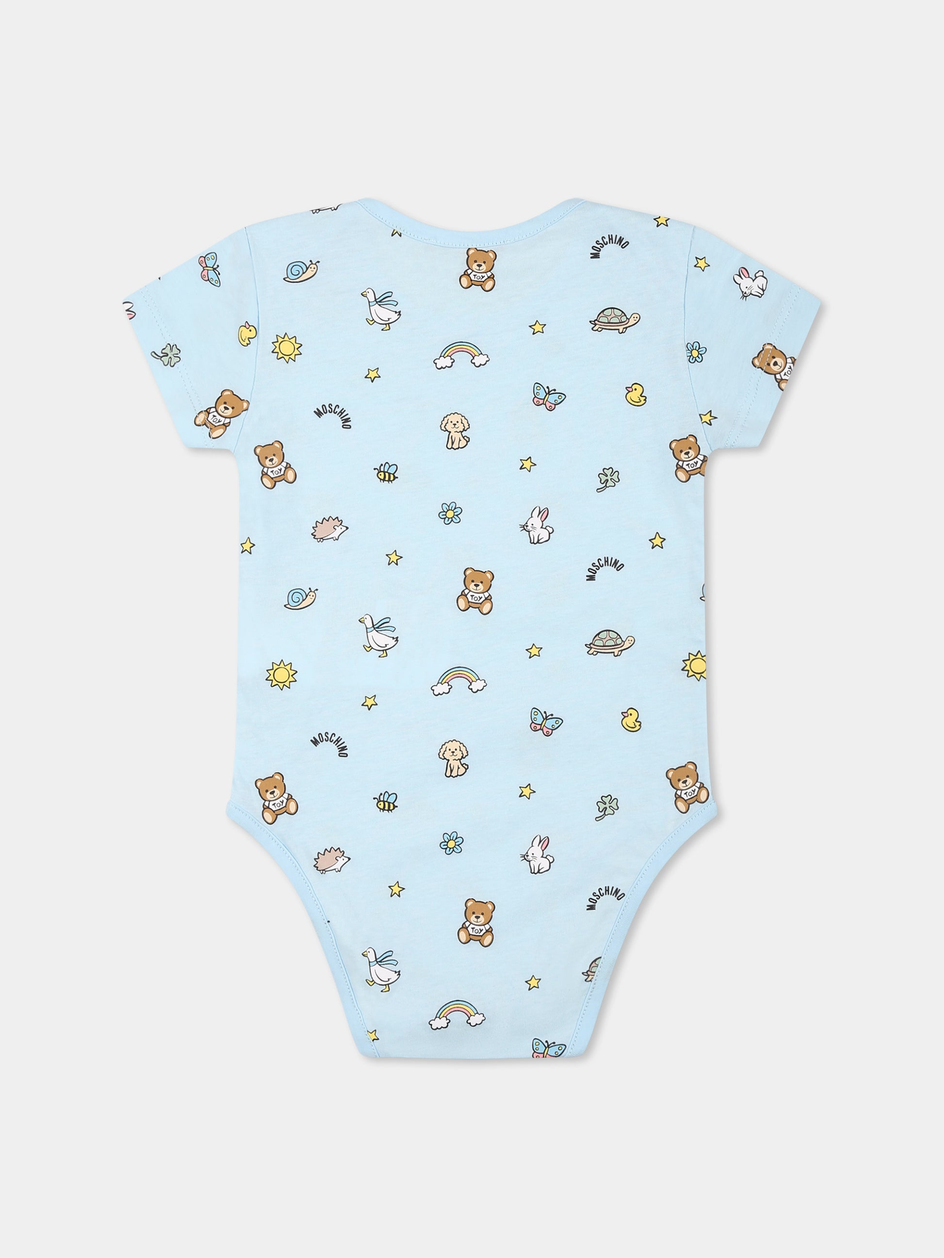 Set body celeste per neonata con Teddy Bear e stampa,Moschino Kids,M9Y017 LABA6 10063