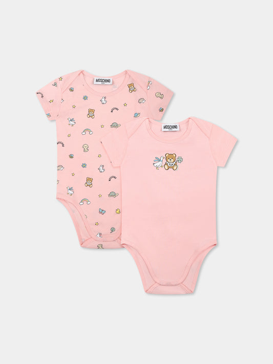 Set body rosa per neonata con Teddy Bear e stampa,Moschino Kids,M9Y017 LABA6 50209