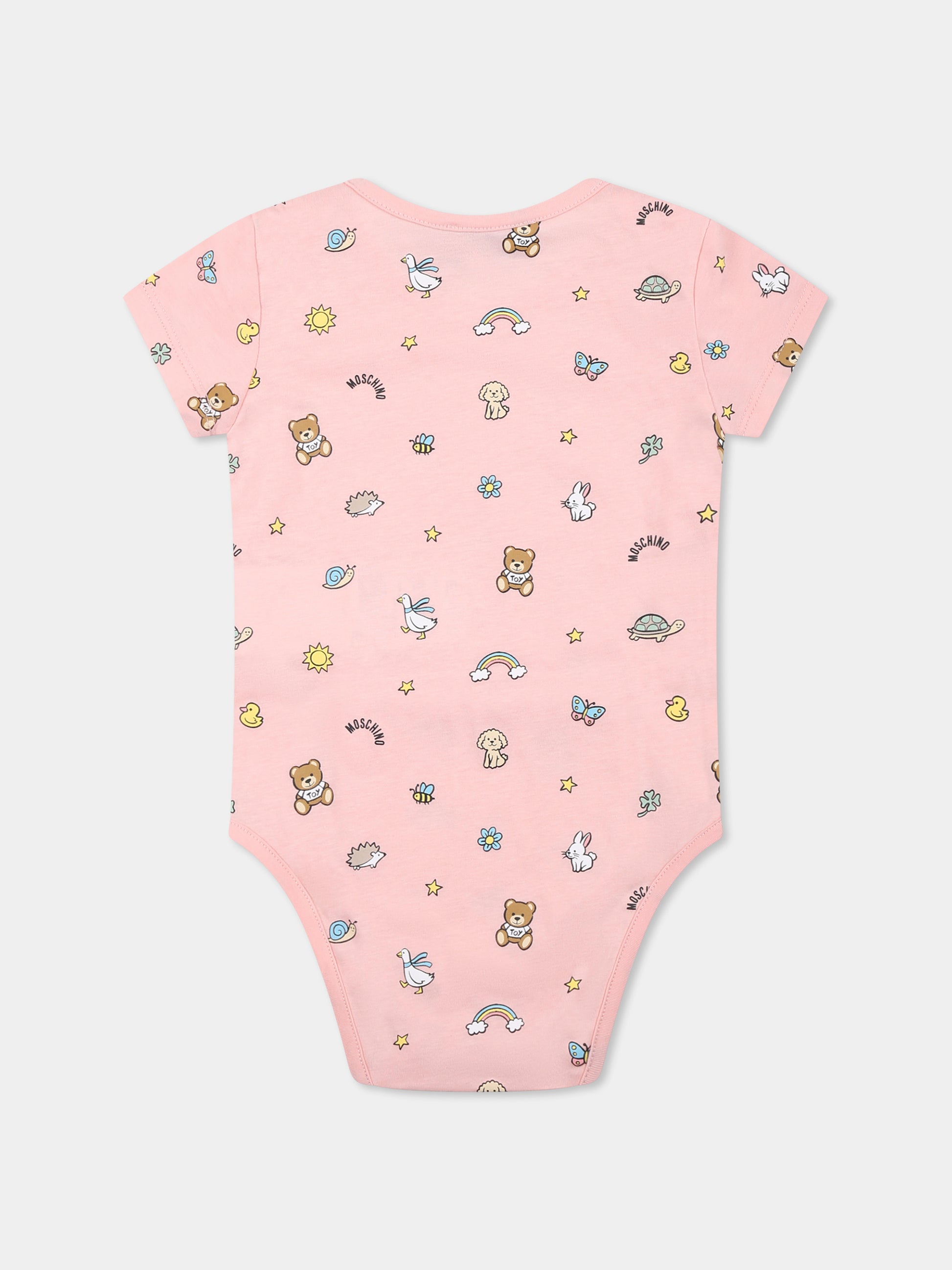 Set body rosa per neonata con Teddy Bear e stampa,Moschino Kids,M9Y017 LABA6 50209