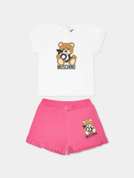 Multicolor suit for baby girl with Teddy Bear